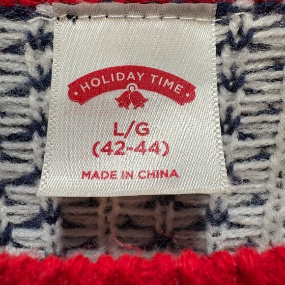 Holiday Time Ugly Christmas Sweater Reindeer L/G 42-44 knit Red Blue - Picture 3 of 7
